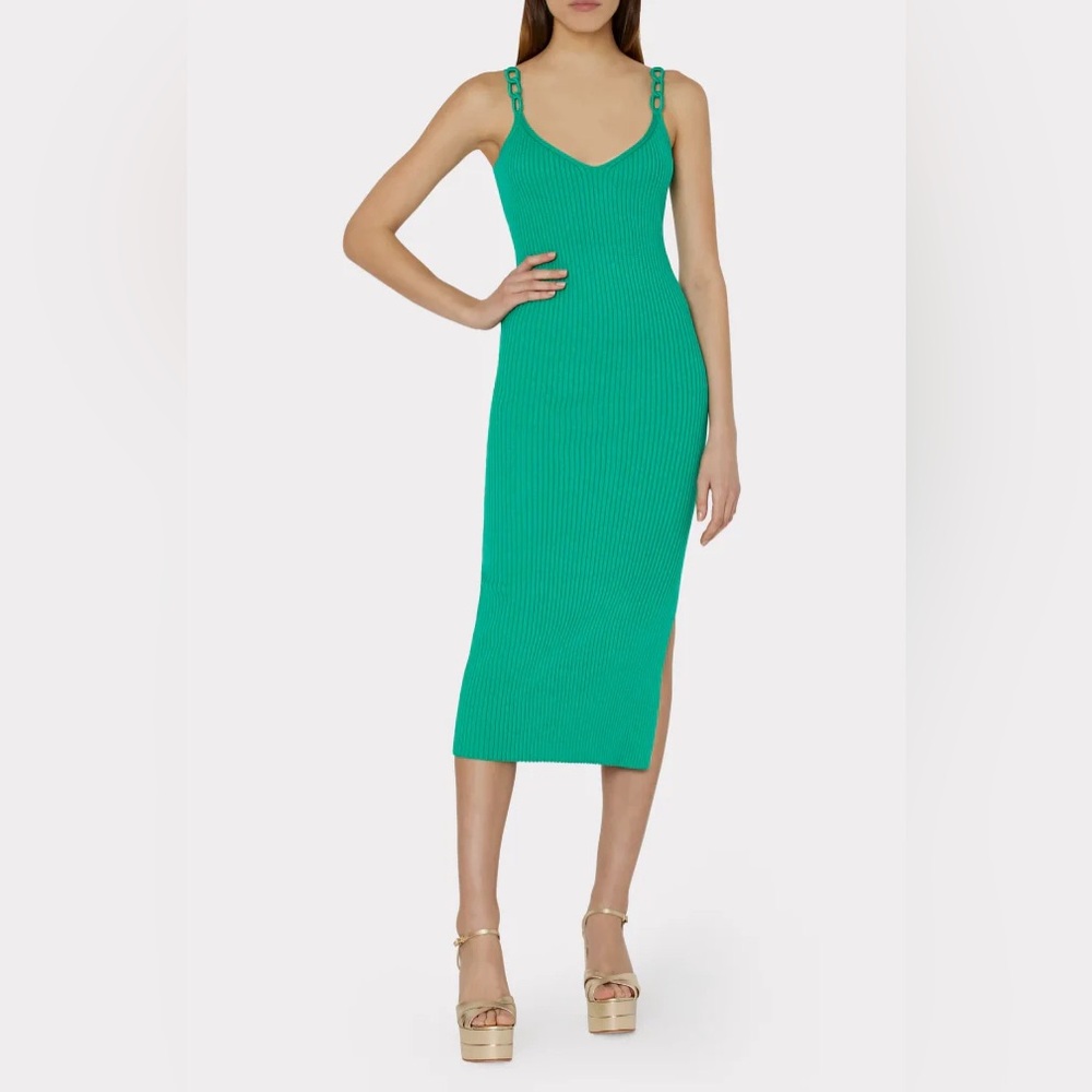 Milly Knit Chain Strap Midi Dress Emerald XS EUC P
